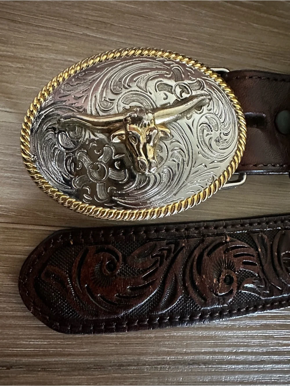 Western Longhorn Leather Belt Boys